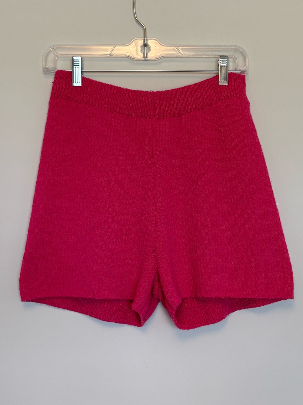 Pink Ribbed Knit Lounge Shorts M Boucle Soft Comfy Cozy High Waist